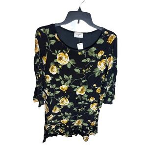 Francescas Everly Dress M Medium Black Floral‎ Bell Sleeve Ruffle Peasant NWT